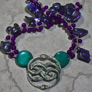 NEW Handmade Viking Jörmungandr Snake Necklace with Gemstones & Pearls.